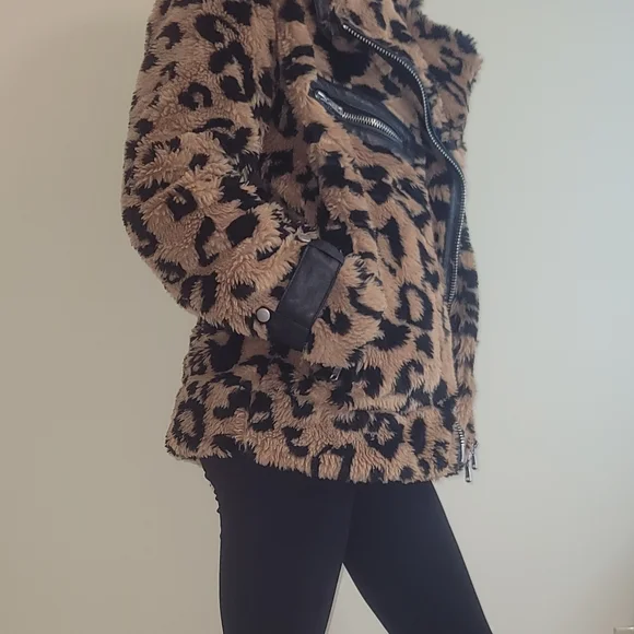 Avex Les Filles leopard print faux fur moto jacket. SMALL - Picture 10 of 15